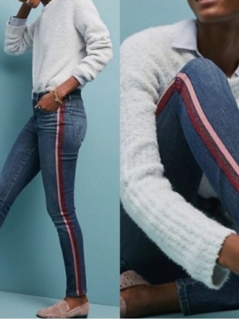 Mother High Waisted Looker Here Kitty, Kitty Glitter Racer Skinny Jeans Size 30